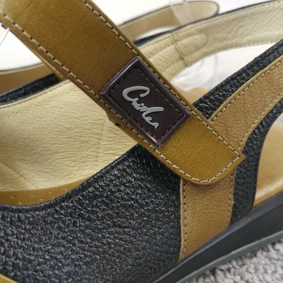 Crimea Womens Size 6 Sandals Brown Black Slingback Leather Shoes - Picture 4 of 11
